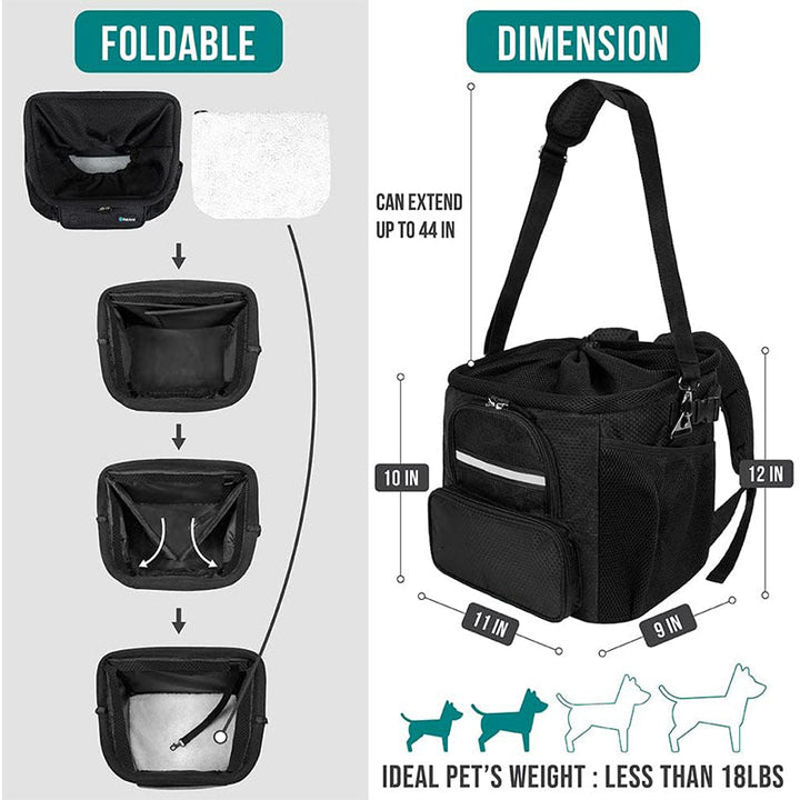rectangular insulated pet travel tote with drawstring mesh canopy front-access pocket and adjustable padded shoulder strap Kalsten