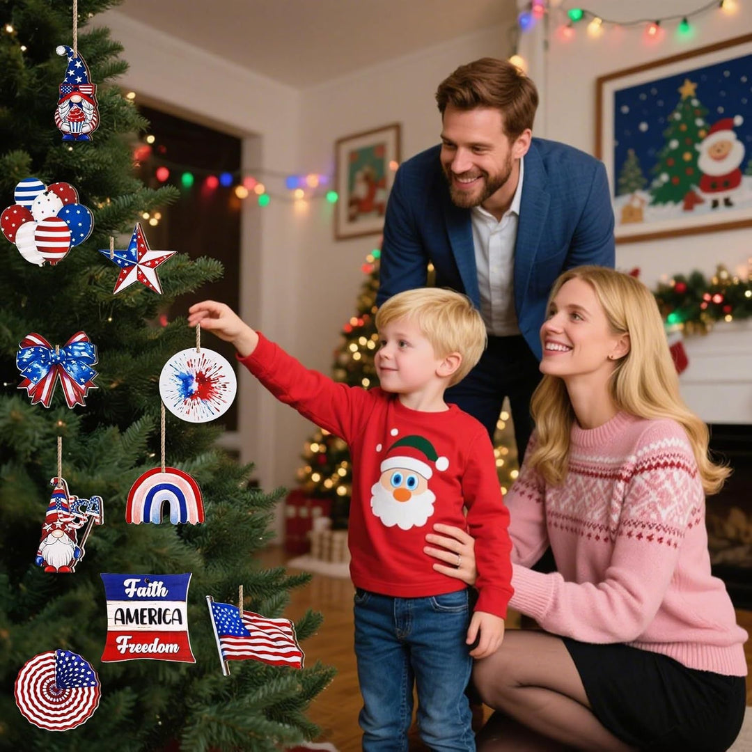 Unisex decorative party decoration set made of wooden pendants and table decoration with patriotic motifs Kalsten