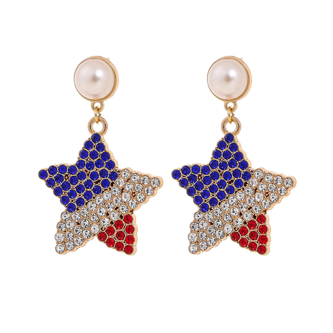 Ladies' eye-catching statement earrings with pearl stud and USA number pendant Kalsten