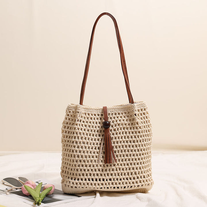 Hand-knotted basket bag with elegant leather handles Kalsten