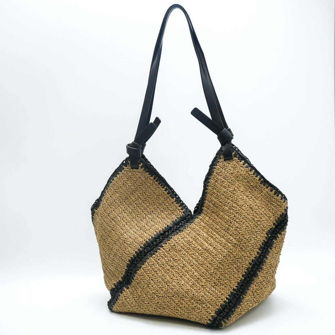 Braided Natural Material Handbag with Black Drawstring Kalsten