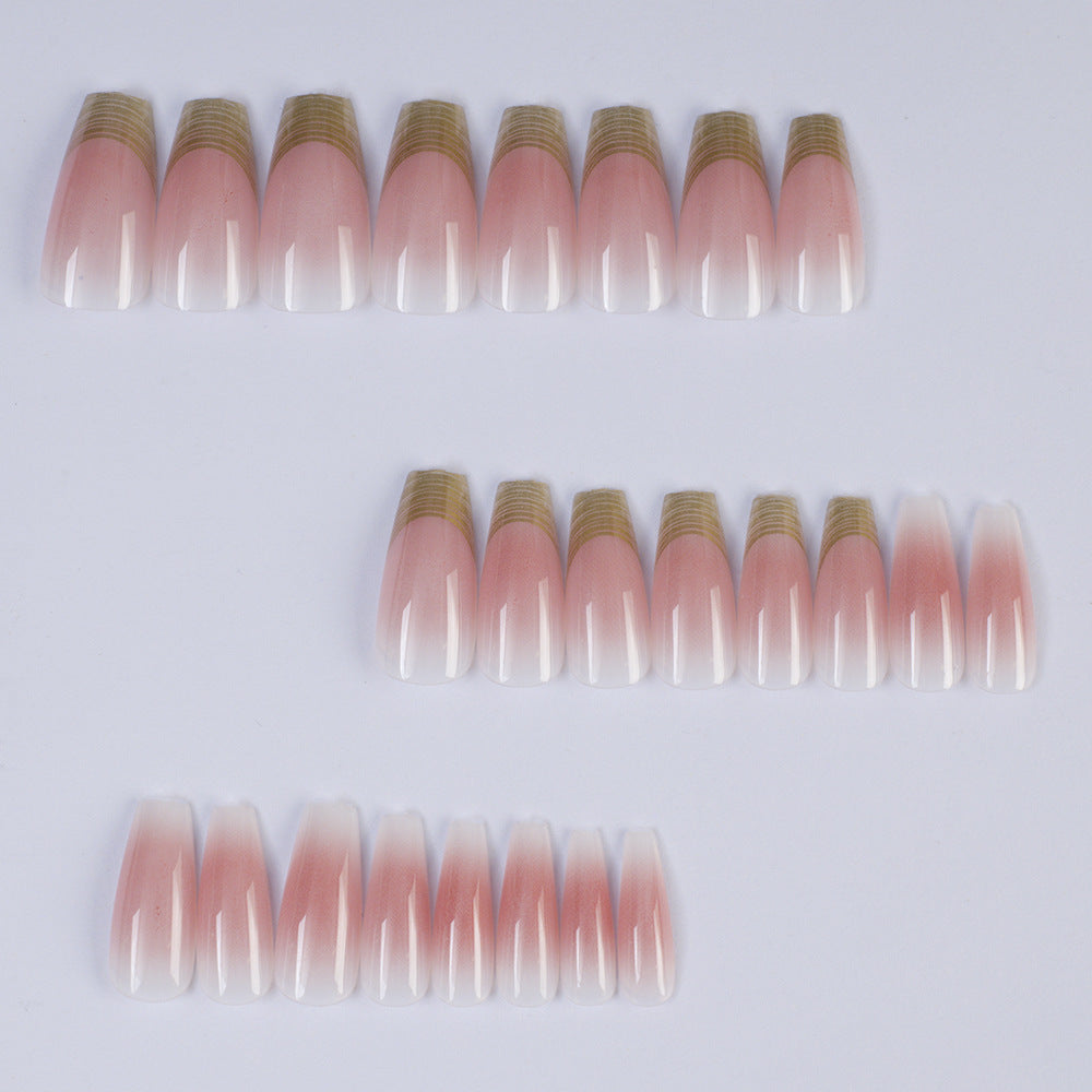 Shiny artificial nails with elegant gold rim Kalsten