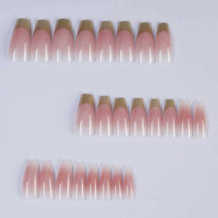 Shiny artificial nails with elegant gold rim Kalsten