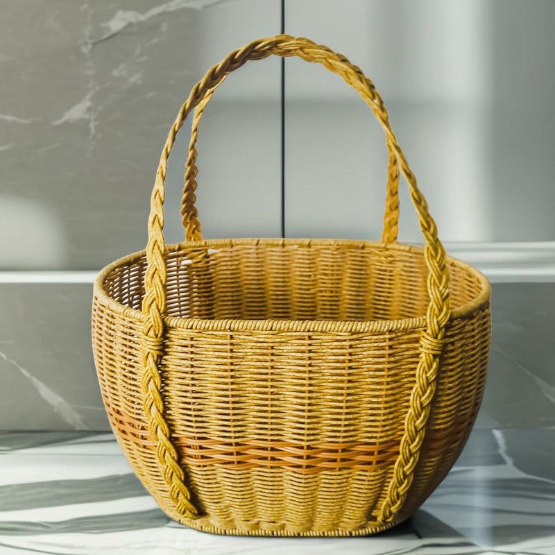 Ladies Handwoven Rattan Basket with Double Handle Kalsten