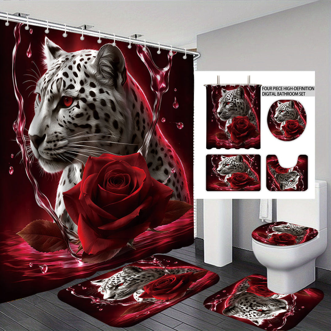 Artistic High-Definition Leopard and Rose-Themed Bathroom Décor Set Kalsten