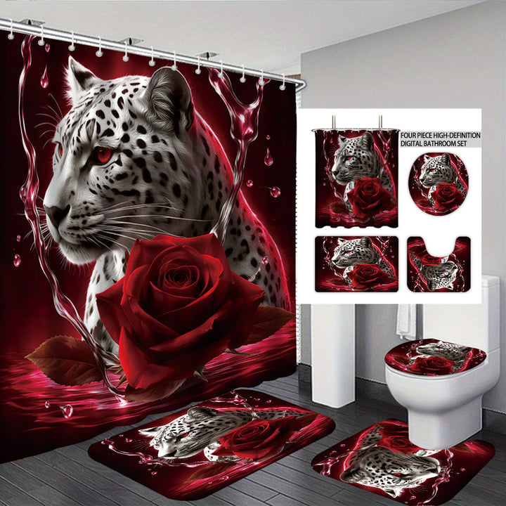 Artistic High-Definition Leopard and Rose-Themed Bathroom Décor Set Kalsten