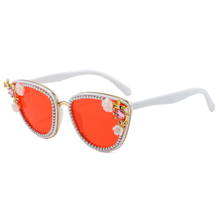 Ladies Glamorous Cat-Eye Sunglasses with Floral Decorations Kalsten