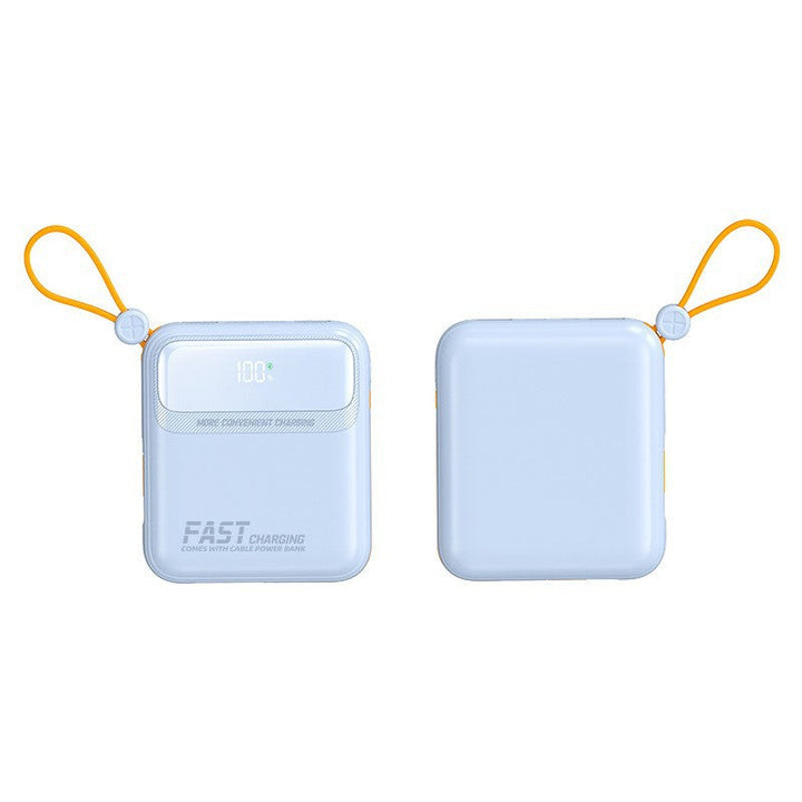 Compact power bank with integrated cable management and digital charge level display Kalsten