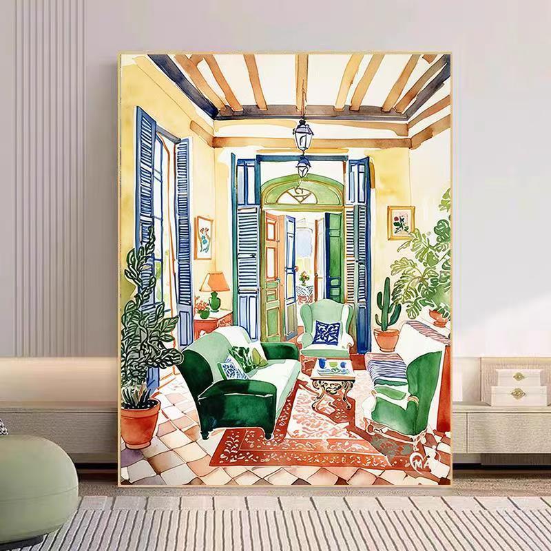Cozy Living Room Watercolor Art Print Kalsten