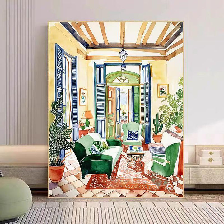 Cozy Living Room Watercolor Art Print Kalsten