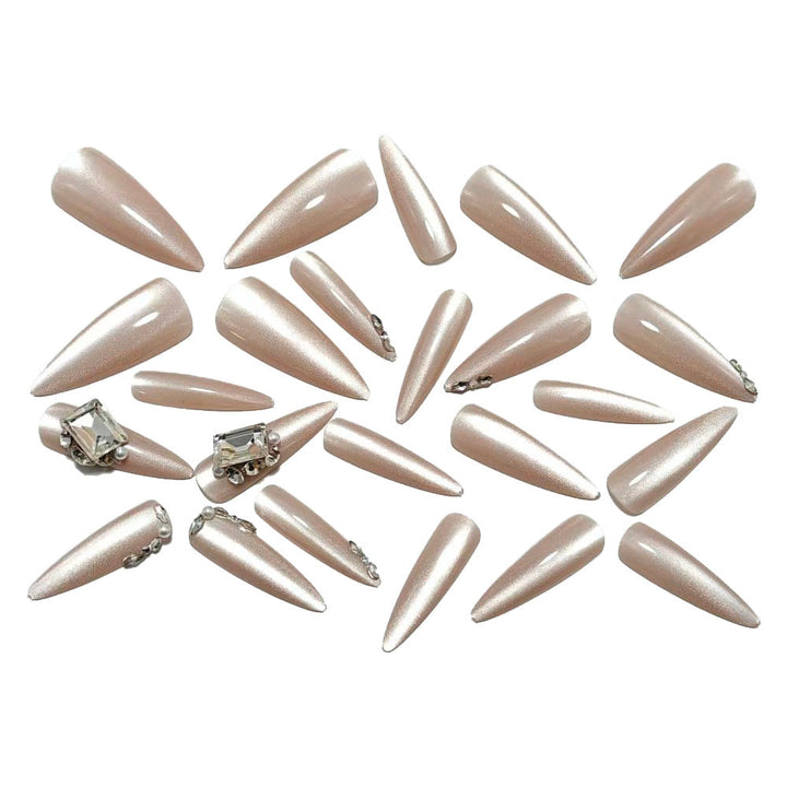 Artificial nails with elegant rhinestone decoration and glossy finish Kalsten