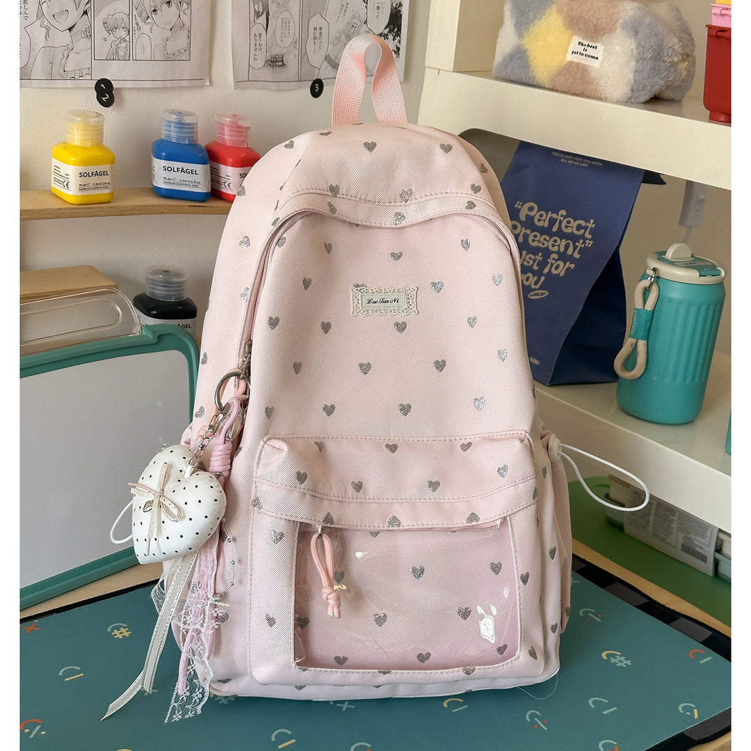 Heart-Patterned Casual School Backpack