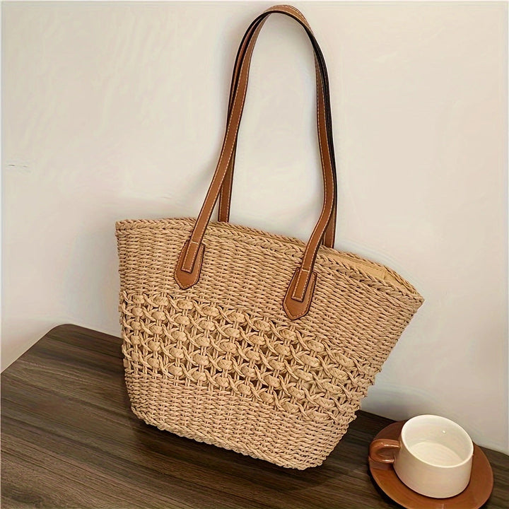 Handbag with Woven Design and Leather Handles Kalsten
