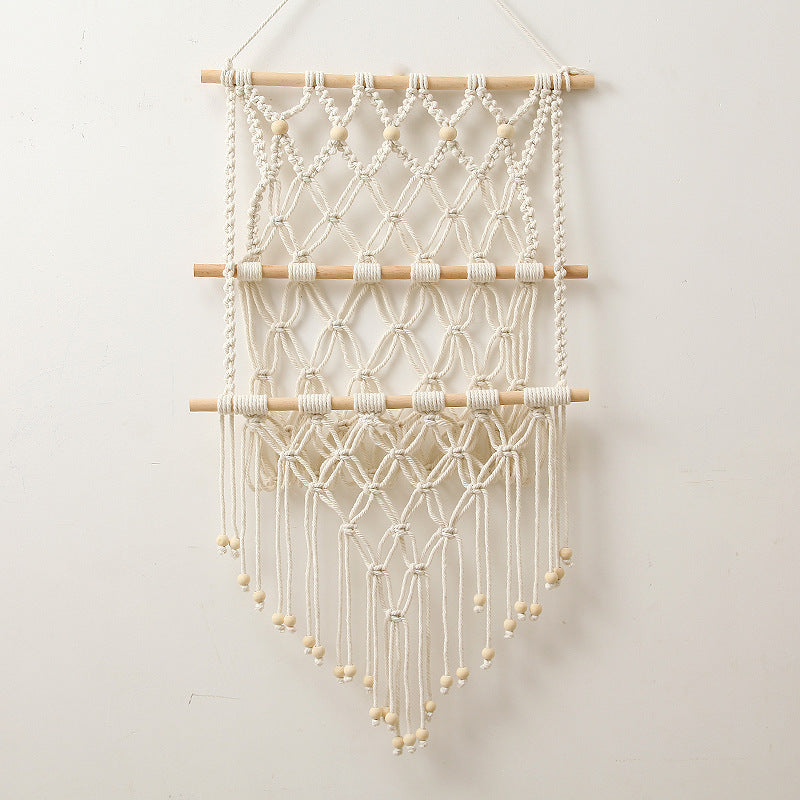 Macrame Wall Hanging with Natural Wood Accents Acalora