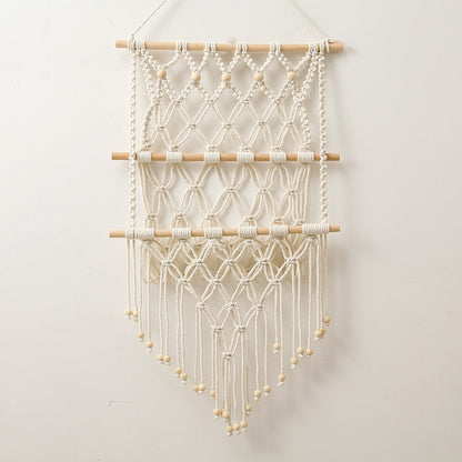 Macrame Wall Hanging with Natural Wood Accents Acalora