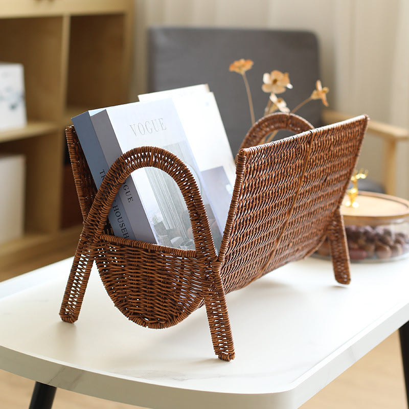 Unisex Rectangular Magazine Basket made of Handwoven Rattan Kalsten