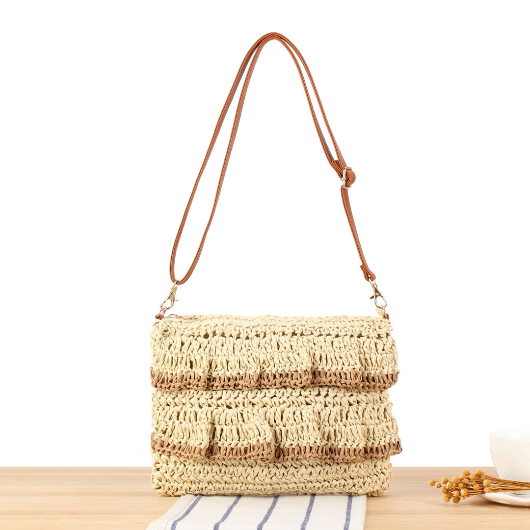 Handbag with Ruffle Design Made of Braided Straw Kalsten