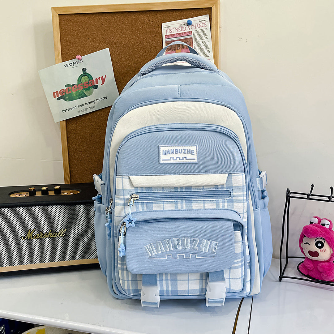 Casual Checkered Pattern School Backpack