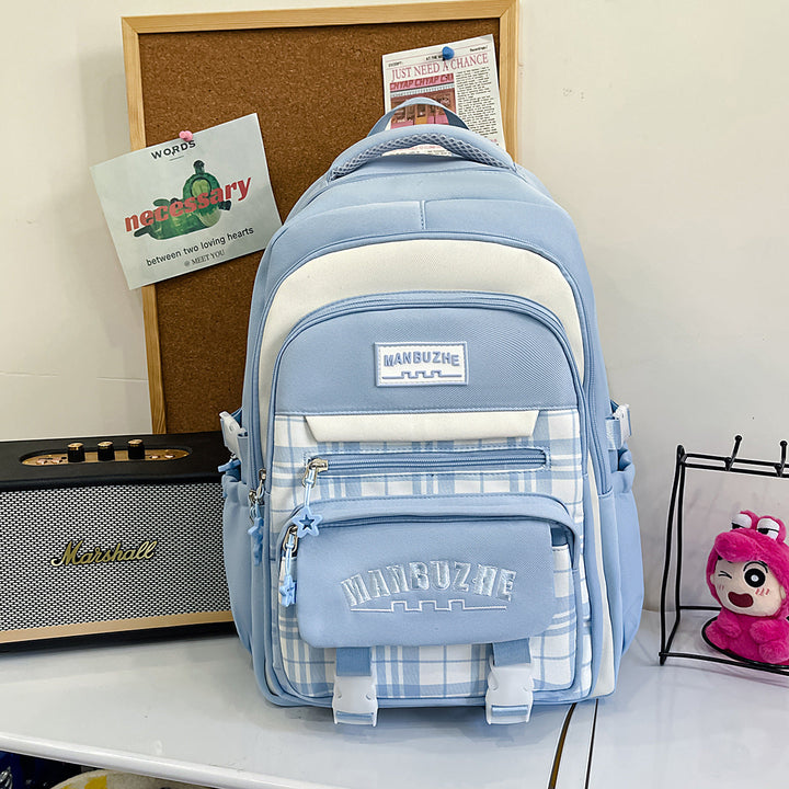 Casual Checkered Pattern School Backpack