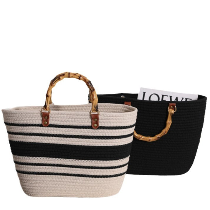 Fashionable straw bag with bamboo handles Kalsten