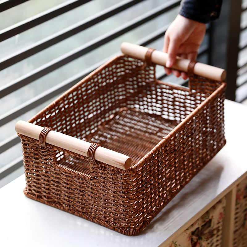 Handcrafted Woven Storage Basket with Wooden Handles Kalsten