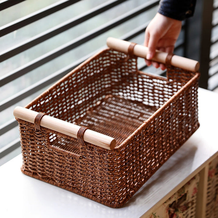 Handcrafted Woven Storage Basket with Wooden Handles Kalsten