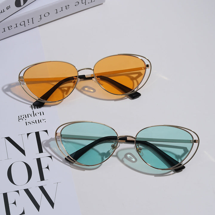 Ladies geometric sunglasses with red lenses and elegant metal frame Kalsten