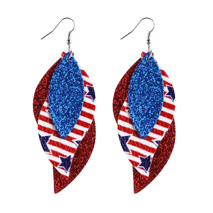 Women's star stripe print faux leather drop earrings with fishhook Kalsten