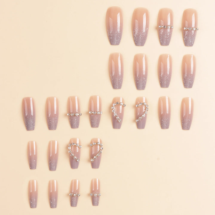 Heart-Shaped Rhinestone Press-On Nail Art Kalsten