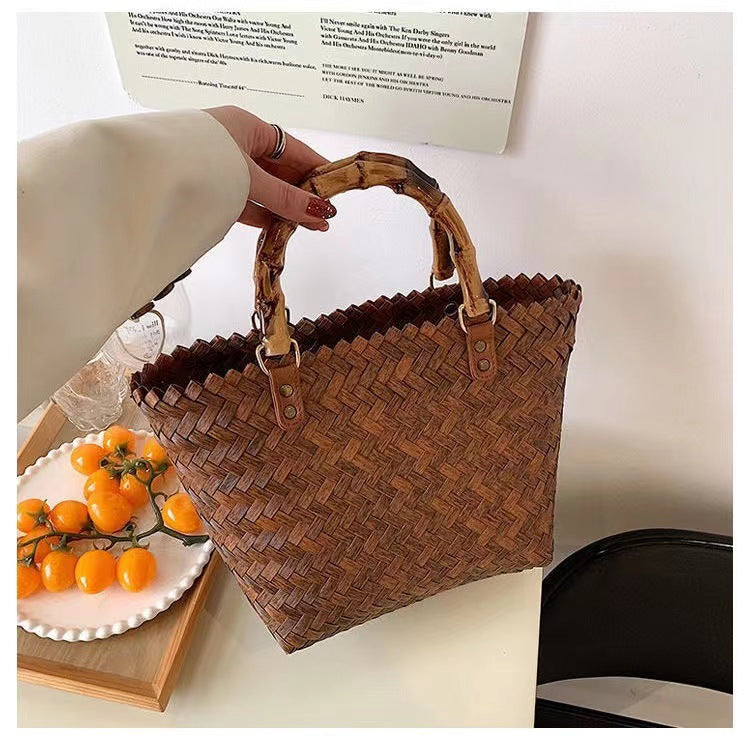 Handcrafted basket bag with bamboo handles Kalsten