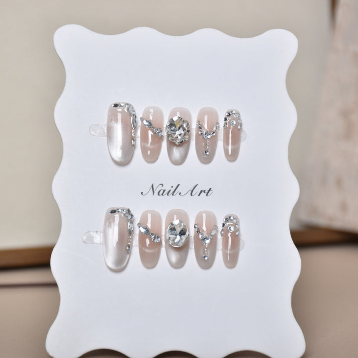 Elegant Crystal-Embellished Press-On Nail Extensions Kalsten