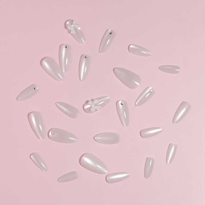 Elegant Stiletto-Shaped Press-On Nails with Decorative Bow Accents Kalsten