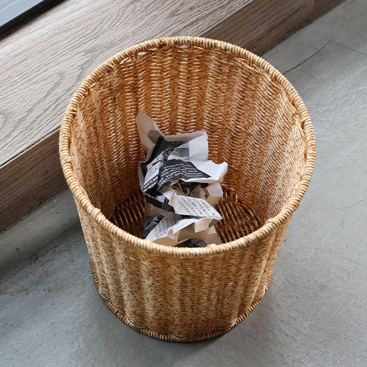 Handwoven Round Wicker Waste Basket Kalsten