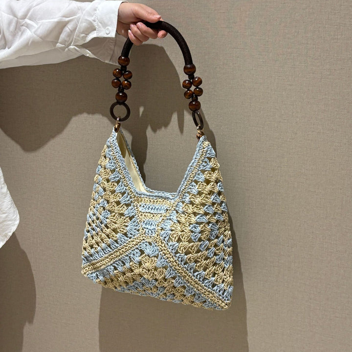 Hand-knotted tote bag with wooden handles Kalsten
