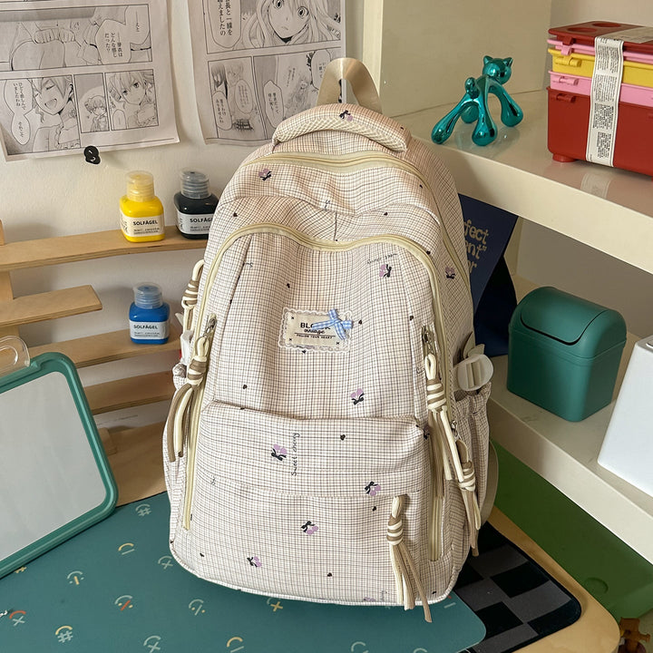 Floral-Patterned Multi-Pocket School Backpack