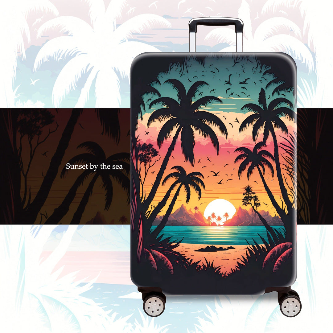 Unisex hard shell trolley printed with tropical sunset design, four wheels, expandable and lightweight, integrated combination lock Kalsten