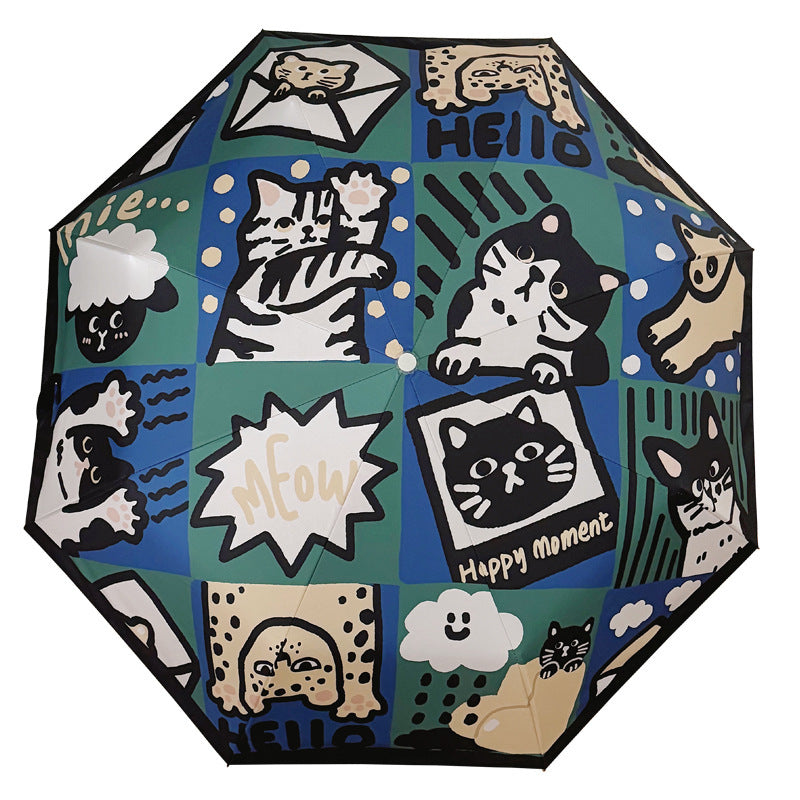 Women's Foldable Umbrella with Playful Cat Pattern Kalsten