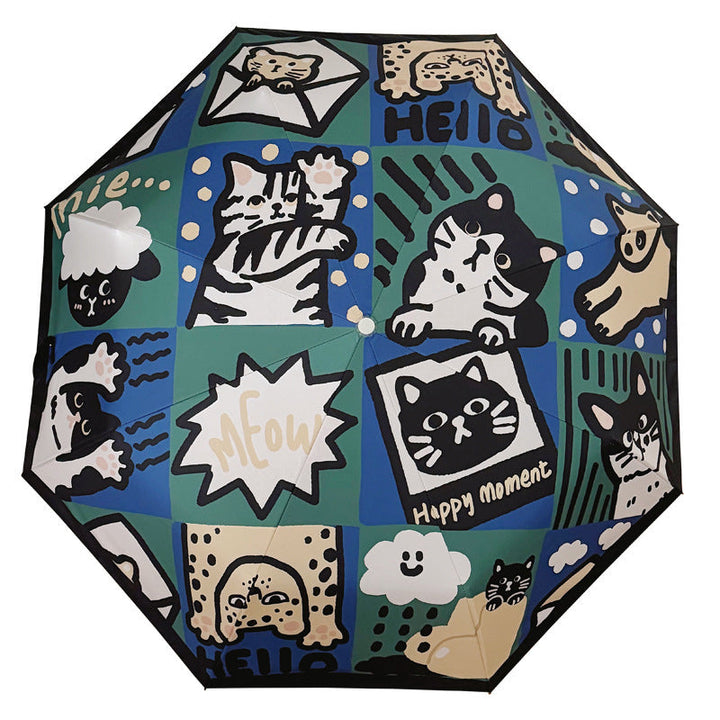 Women's Foldable Umbrella with Playful Cat Pattern Kalsten