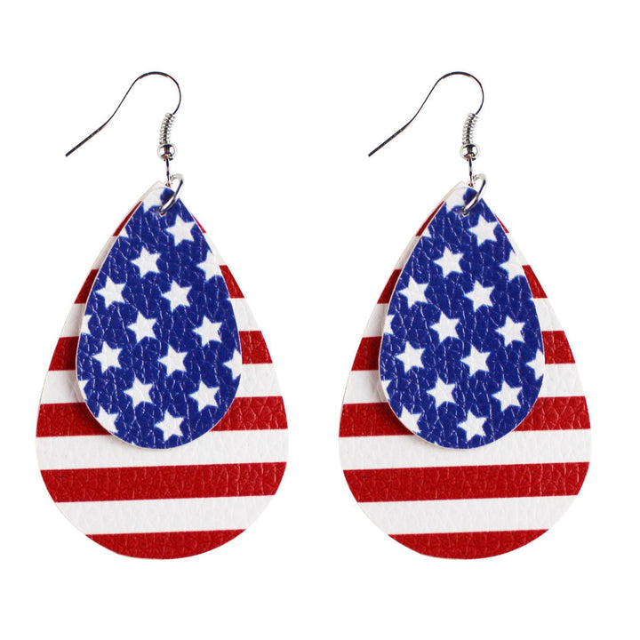 Women's star stripe print faux leather drop earrings with fishhook Kalsten
