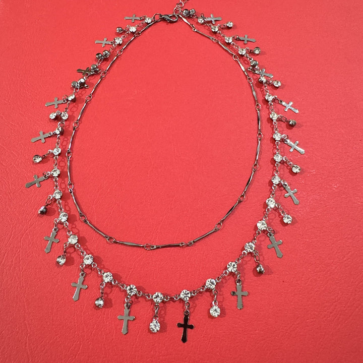 Double Layered Cross Pendant Necklace Kalsten
