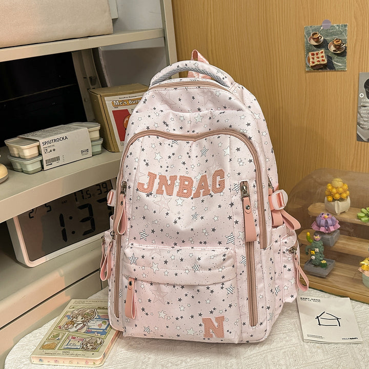 Multi-Compartment Star-Printed School Backpack