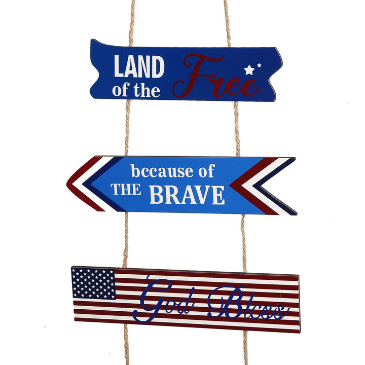 Unisex nan hanging patriotic wood wall decoration with multi-part panels and rope suspension Kalsten