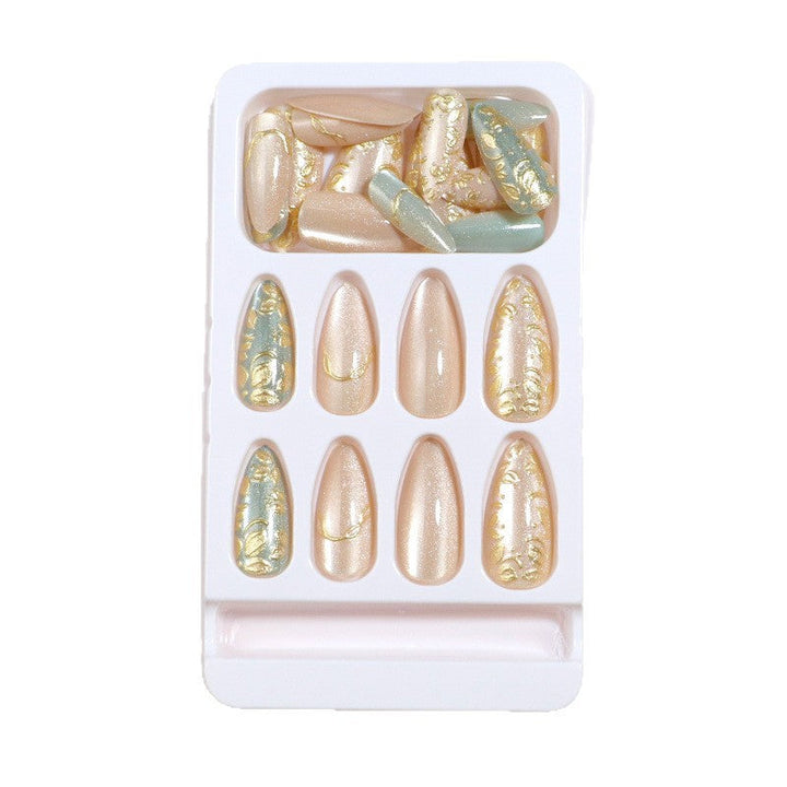 Artistic Stiletto Press-On Nail Set with Elegant Gold Accents Kalsten
