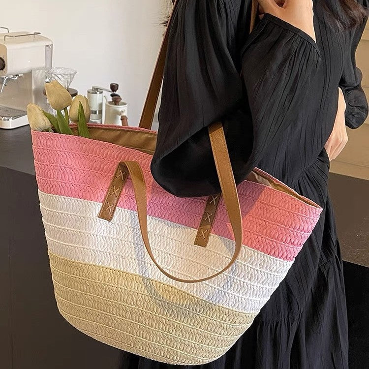Braided beach bag with sturdy leather handles Kalsten