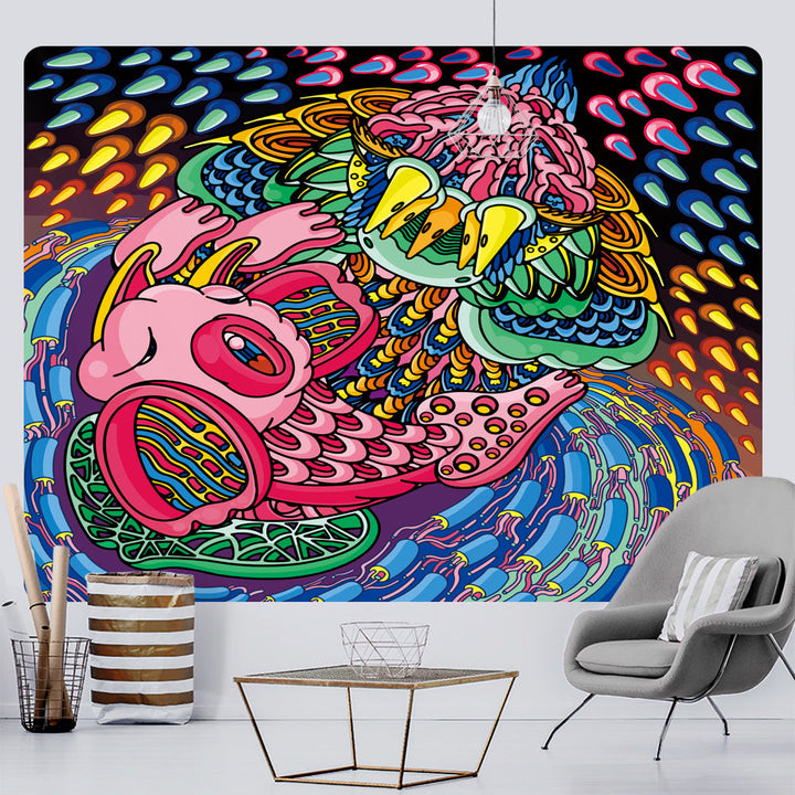Large Woven Wall Tapestry Featuring Viking Skull Helmet And Crossed Axes Graphic