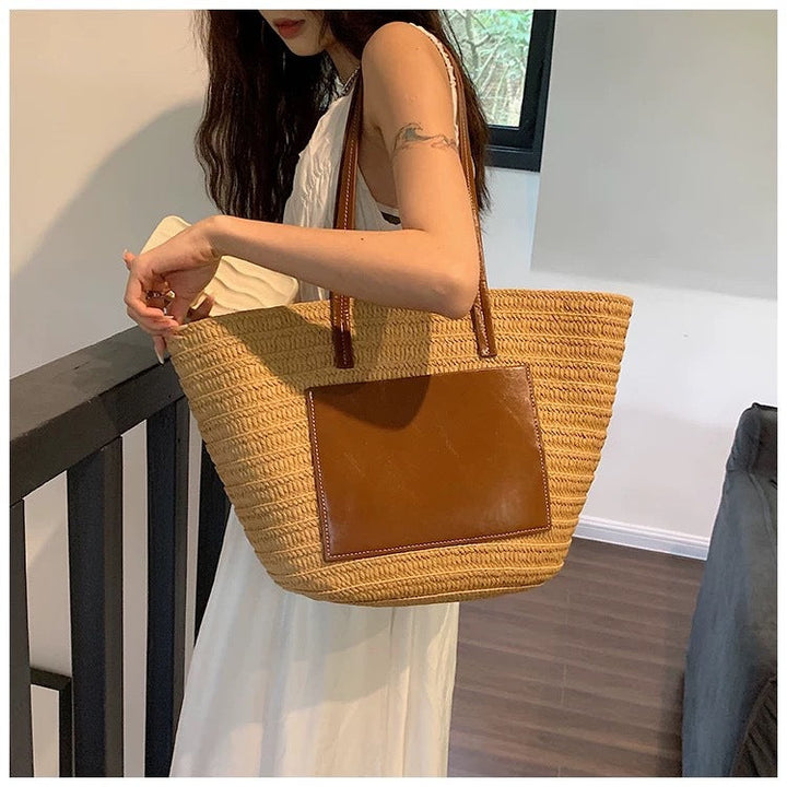 Spacious macrame tote bag with elegant leather accent Kalsten