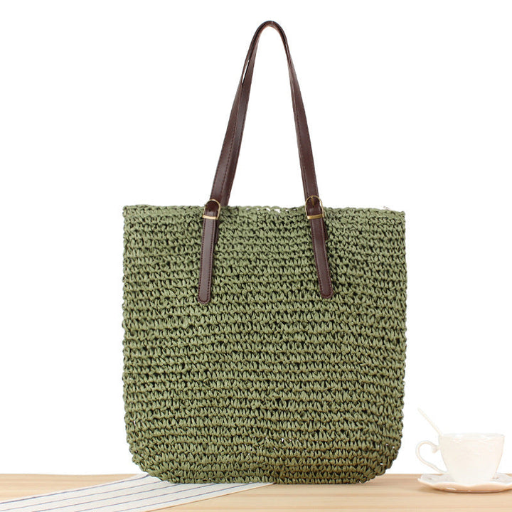 Braided Beach Bag with Sturdy Leather Handles Kalsten