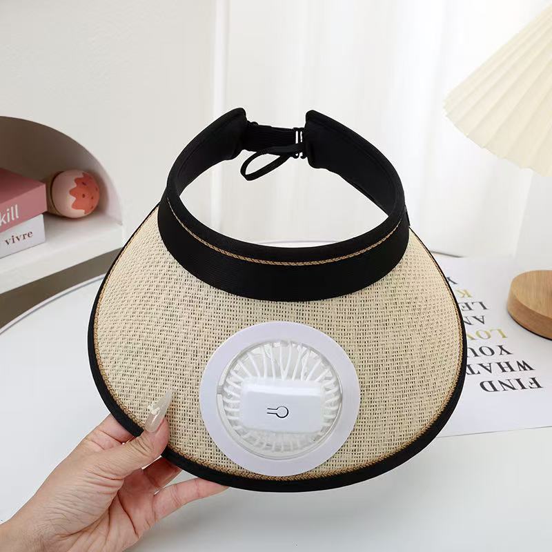 Air-cooled straw hat with detachable battery fan and elastic headband Kalsten