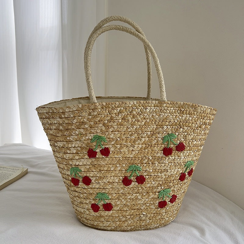 Handmade straw bag with colorful lemon motif Kalsten