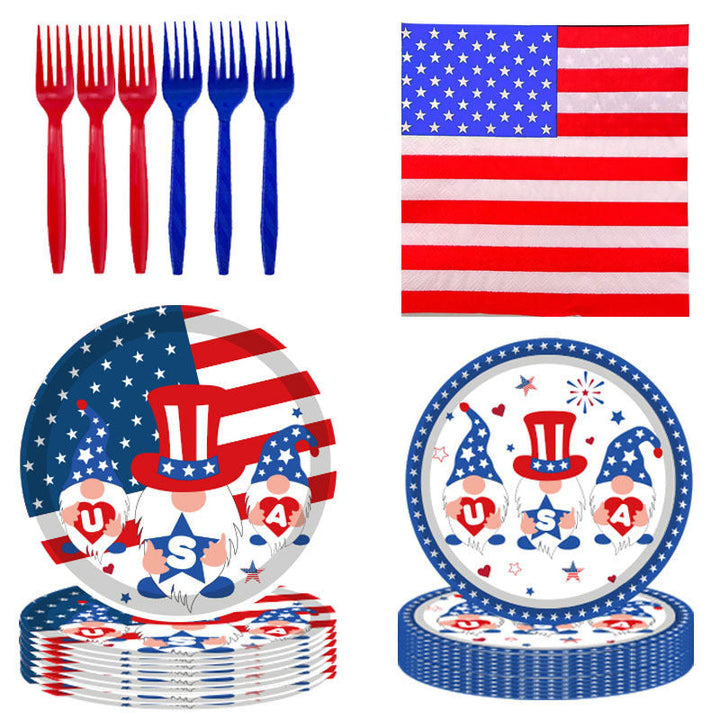 Unisex nan patriotic party tableware set with paper plates napkins and plastic forks Kalsten